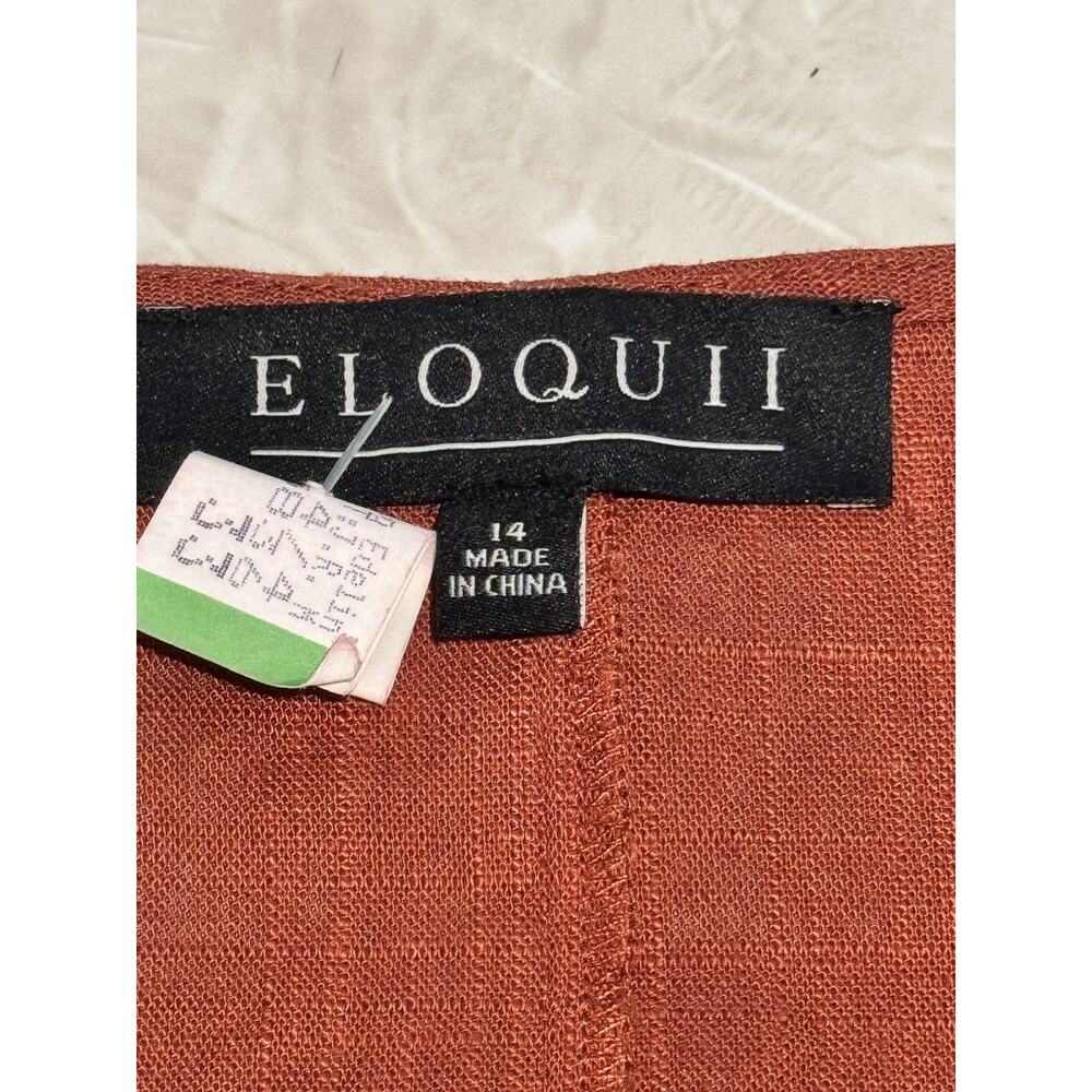 Eloquii Wrap Dress Womens 14 Rust Orange Linen Maxi Balloon Sleeve Side Slit - Picture 3 of 7